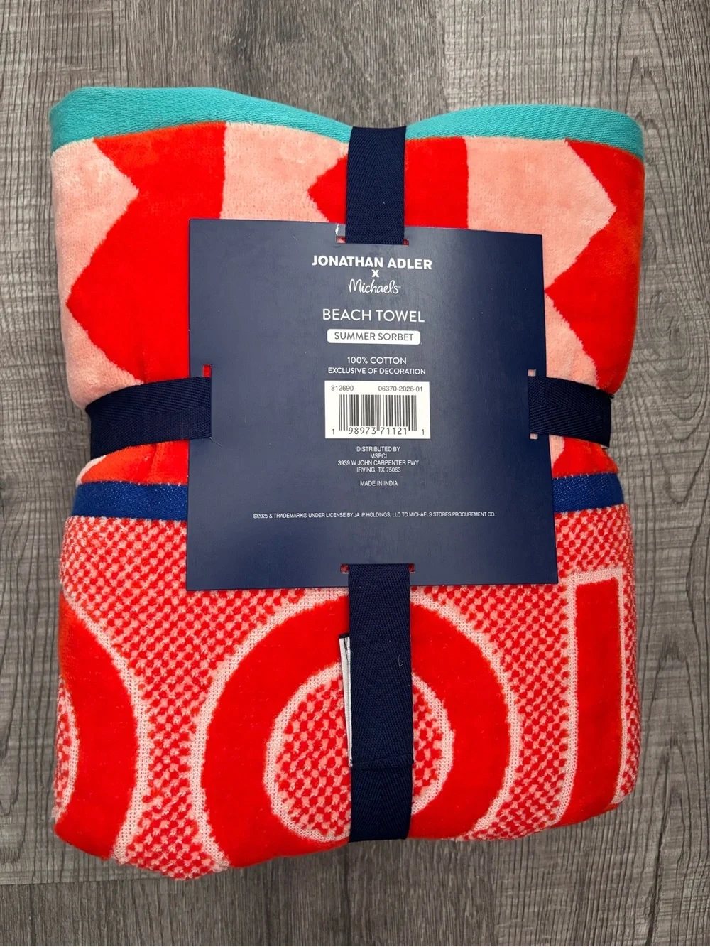 Jonathan Adler Red, Pink & Teal Geometric Beach Towel